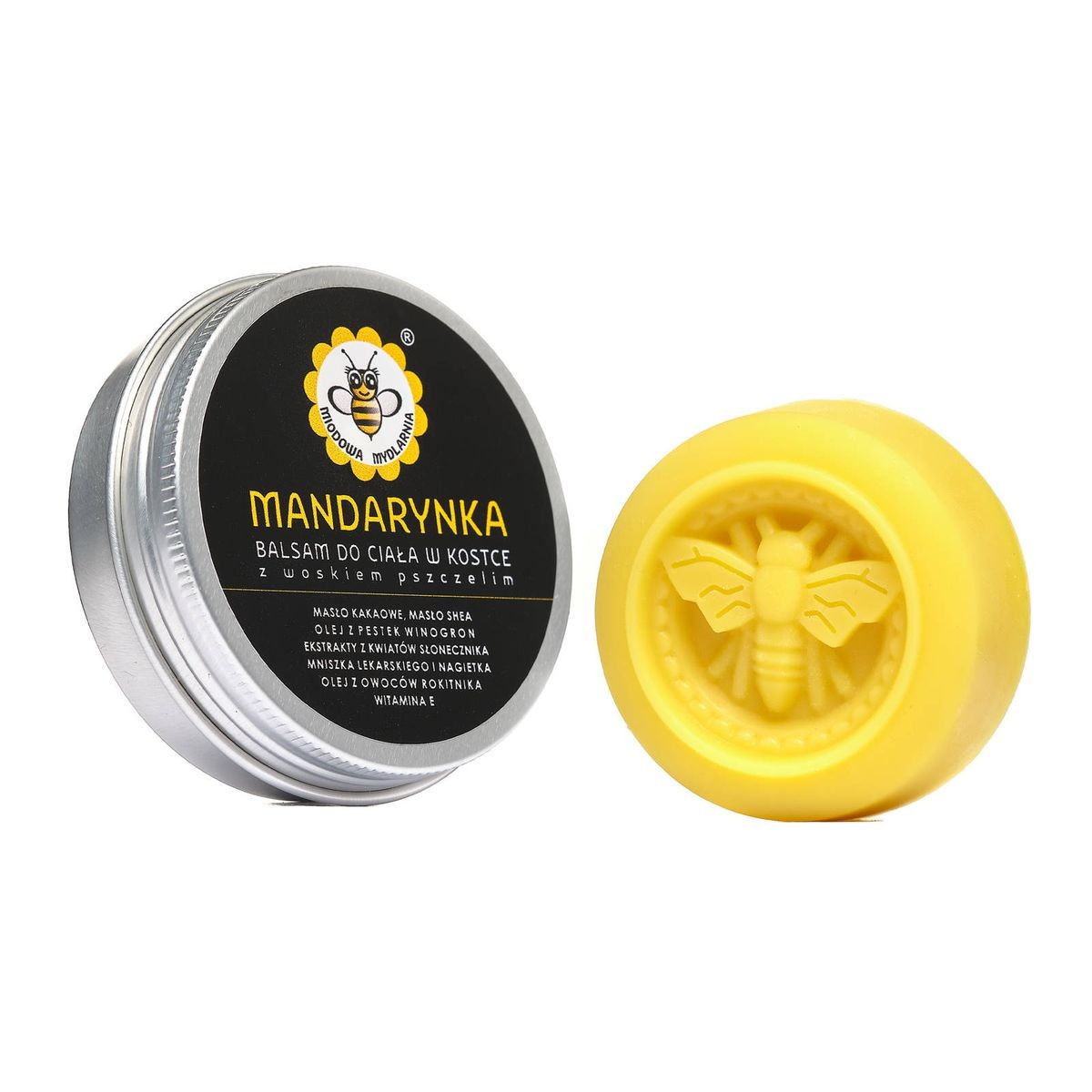 Balsam do ciała w kostce, MANDARYNKA, z woskiem pszczelim, 40g, Miodowa Mydlarnia