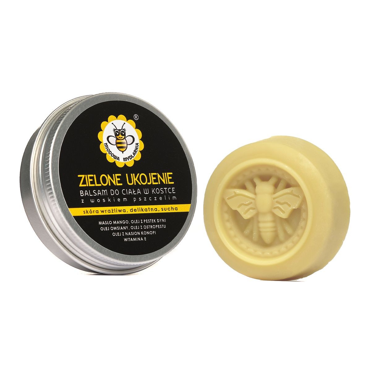 Balsam do ciała w kostce, ZIELONE UKOJENIE, z woskiem pszczelim, 40g, Miodowa Mydlarnia