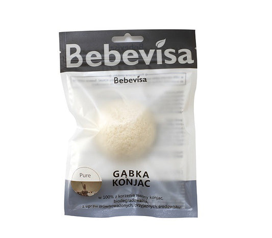 Gąbka Konjac do twarzy, klasyczna, Pure, aż 6,3 - 8 cm. średnicy, Bebevisa