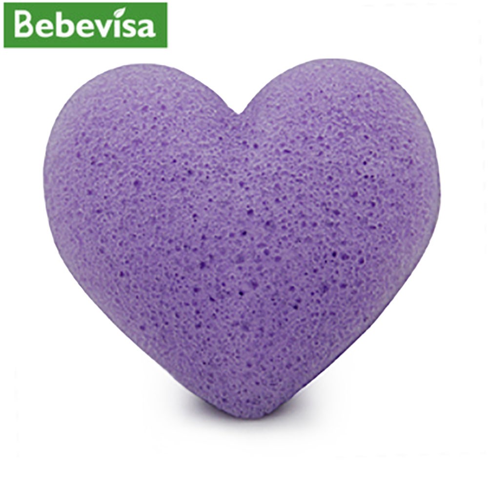 Gąbka Konjac do twarzy, Serce, Lawenda, aż 6,7 - 8,5 cm, Bebevisa