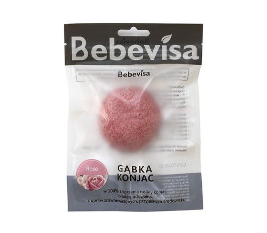 Gąbka Konjac do twarzy, Różana, aż 6,3 - 8 cm średnicy, Bebevisa