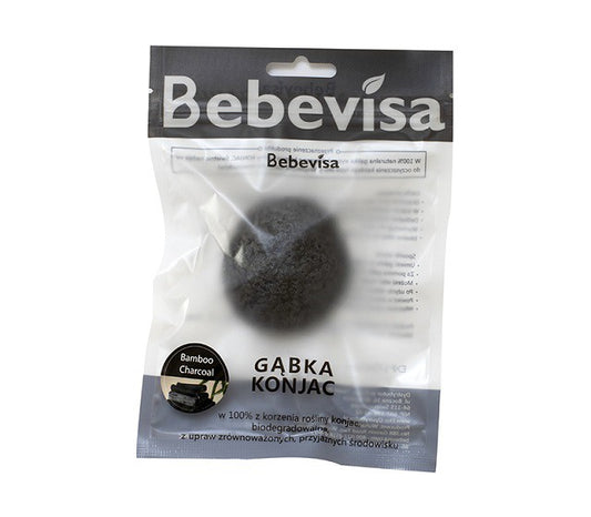 Gąbka Konjac do twarzy z dodatkiem z węgla bambusowego, aż 6,3 - 8 cm średnicy, Bebevisa