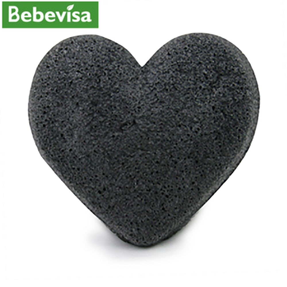 Gąbka Konjac do twarzy, Serce, z dodatkiem z węgla bambusowego, aż 6,7 - 8,5 cm, Bebevisa