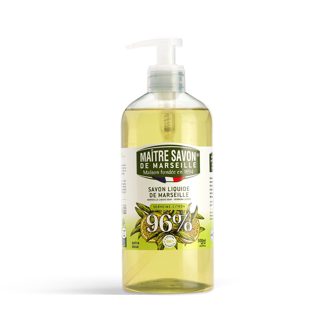 Mydło Marsylskie w płynie, WERBENA i CYTRYNA, extra doux, 500 ml, Maitre Savon de Marseille