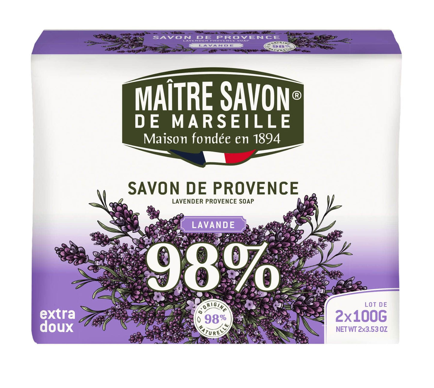 Mydło prowansalskie, LAWENDA, 2x100 g, Maitre Savon de Marseille