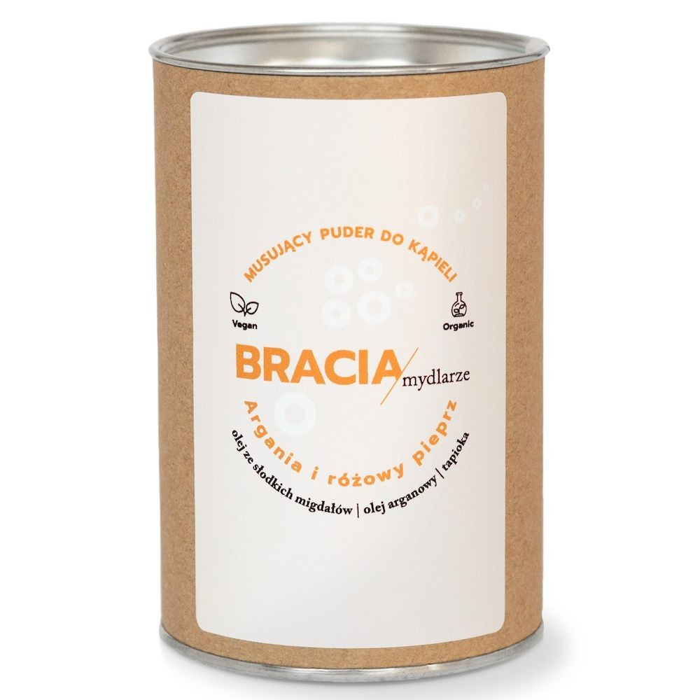 Perfumowany, musujący puder do kąpieli, Argania i różowy pieprz, nawilżająca i odżywcza kąpiel, 300g, Bracia Mydlarze