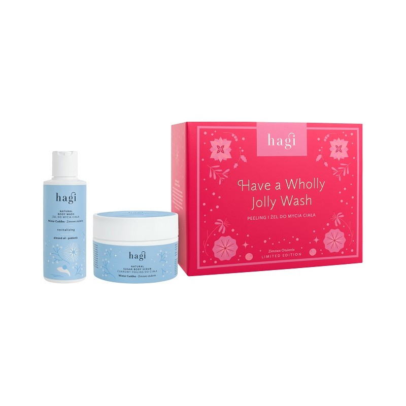 ZESTAW HAVE A WHOLLY JOLLY WASH: Peeling do ciała ZIMOWE OTULENIE, 200 ml + Żel do ciała ZIMOWE OTULENIE, 150 ml, Hagi