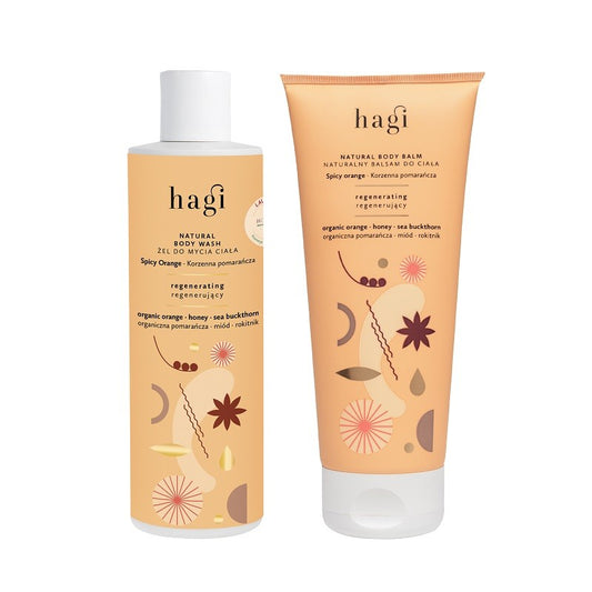 ZESTAW KORZENNA POMARAŃCZA: Balsam do ciała 200 ml + żel do mycia ciała 300 ml, Hagi