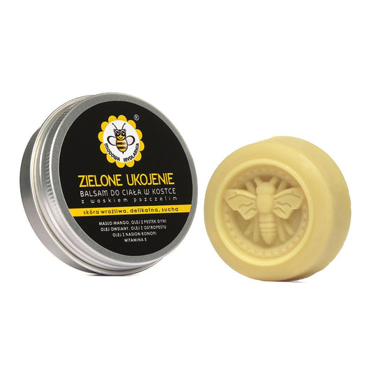 Balsam do ciała w kostce, ZIELONE UKOJENIE, z woskiem pszczelim, 40g, Miodowa Mydlarnia