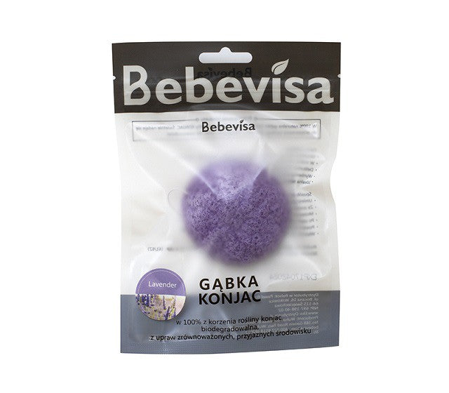 Gąbka Konjac do twarzy, Lawenda, aż 6,3 - 8 cm średnicy, Bebevisa