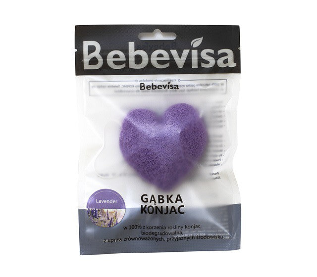 Gąbka Konjac do twarzy, Serce, Lawenda, aż 6,7 - 8,5 cm, Bebevisa
