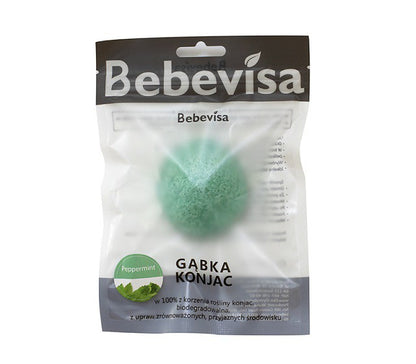 Gąbka Konjac do twarzy, Mięta Pieprzowa, aż 6,3 - 8 cm średnicy, Bebevisa