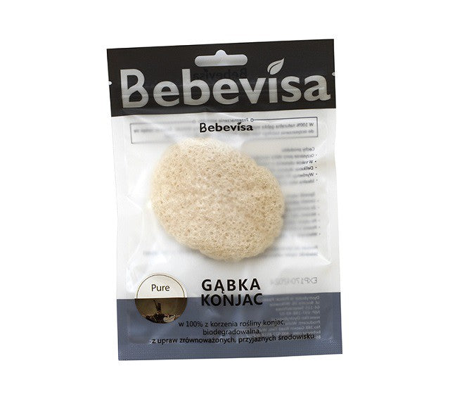 Gąbka Konjac do twarzy, Owalna, Klasyczna, Pure, aż 8 x 7 cm, Bebevisa