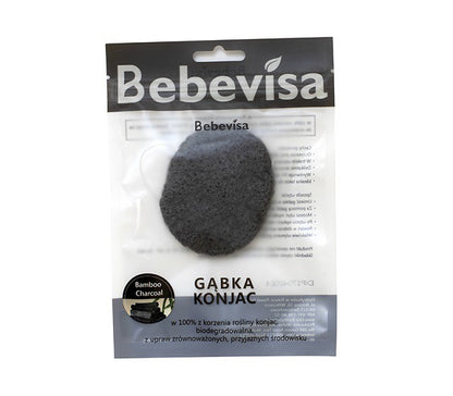 Gąbka Konjac do twarzy, Owalna, z dodatkiem z węgla bambusowego, aż 8 x 7 cm, Bebevisa