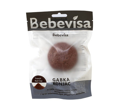 Gąbka Konjac do twarzy z dodatkiem Francuskiej glinki czerwonej, aż 6,3 - 8 cm średnicy, Bebevisa