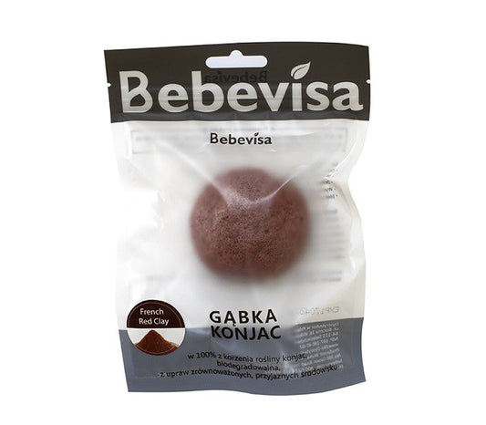 Gąbka Konjac do twarzy z dodatkiem Francuskiej glinki czerwonej, aż 6,3 - 8 cm średnicy, Bebevisa