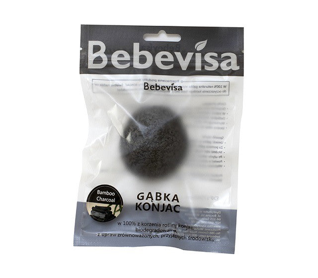 Gąbka Konjac do twarzy z dodatkiem z węgla bambusowego, aż 6,3 - 8 cm średnicy, Bebevisa