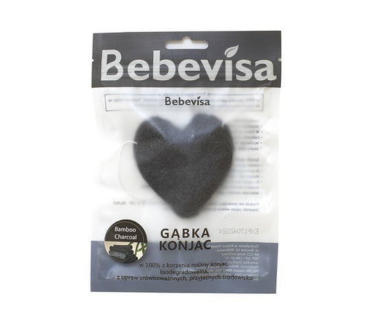 Gąbka Konjac do twarzy, Serce, z dodatkiem z węgla bambusowego, aż 6,7 - 8,5 cm, Bebevisa