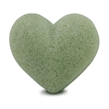 Gąbka Konjac do twarzy, Serce, Zielona Herbata, aż 6,7 - 8,5 cm, Bebevisa