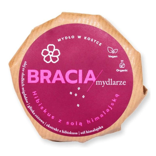 Hibiskus z solą himalajską, naturalne mydło peelingujące w kostce, 160g, Bracia Mydlarze