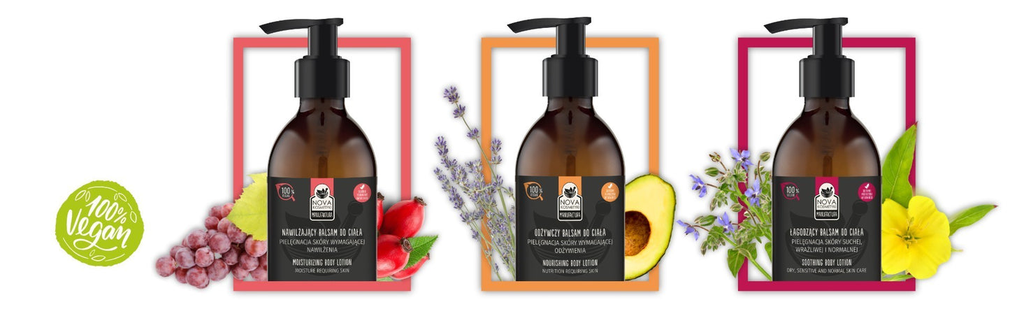 Łagodzący balsam do ciała, pielęgnacja skóry suchej, wrażliwej i normalnej, 250 ml, Manufaktura NOVA KOSMETYKI