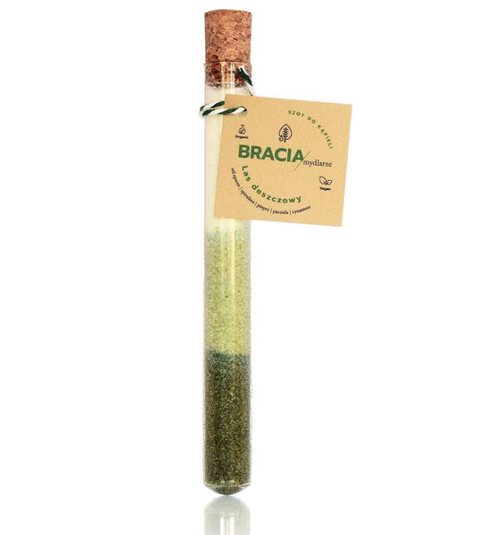 Las deszczowy, szot do kąpieli, naturalna sól do kąpieli w szklanej fiolce z olejkami eterycznymi, 70ml, Bracia Mydlarze