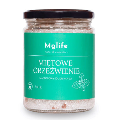 Magnezowa sól do kąpieli, Miętowe orzeźwienie, 540 g, Mglife