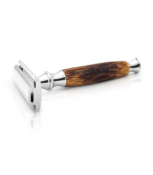 Wielorazowa maszynka do golenia na żyletki, z bambusowym uchwytem, Srebrna Classic Silver, Bambaw