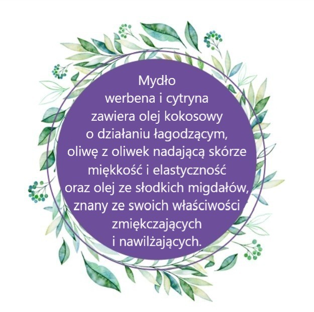 Mydło Marsylskie Prowansalskie WERBENA I CYTRYNA, bez oleju palmowego, 72%, 100g, Le Chatelard 1802