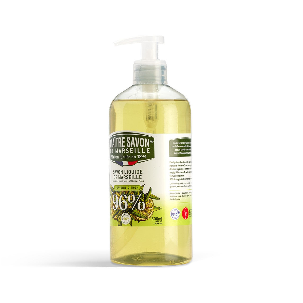 Mydło Marsylskie w płynie, WERBENA i CYTRYNA, extra doux, 500 ml, Maitre Savon de Marseille