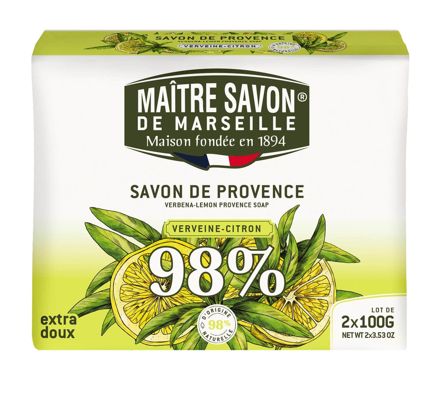 Mydło prowansalskie, WERBENA-CYTRYNA, 2x100 g, Maitre Savon de Marseille