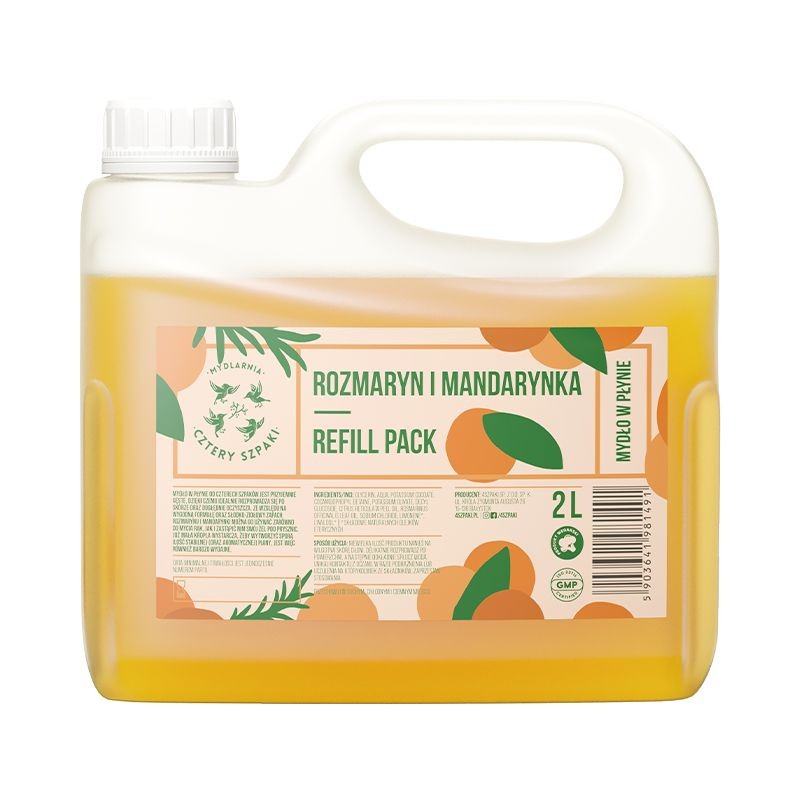 Mydło w płynie, Rozmaryn i Mandarynka, uzupełnienie, 2l, Cztery Szpaki