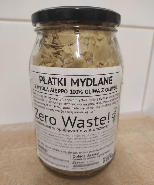 Naturalne płatki mydlane z mydła Aleppo, 100% oliwa z oliwek, OPAKOWANIE Z ODZYSKU, 0,25 kg, Najel