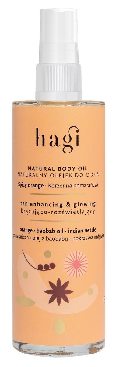 Naturalny olejek do ciała, brązująco-rozświetlający, Korzenna Pomarańcza, 100ml, Hagi