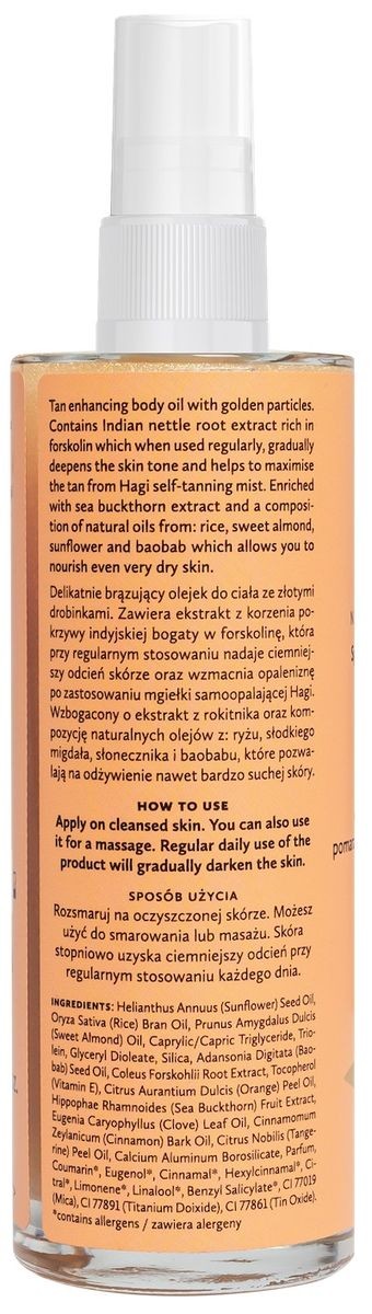 Naturalny olejek do ciała, brązująco-rozświetlający, Korzenna Pomarańcza, 100ml, Hagi