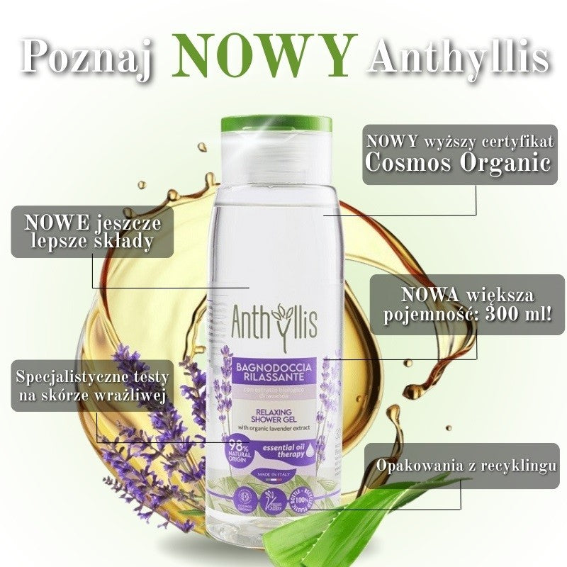 NOWY Relaksujący bio żel pod prysznic, z ekstraktem z lawendy i aloesem, ICEA, 300 ml, Anthyllis, Pierpaoli