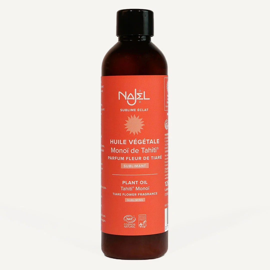 Odżywczy olejek Tahiti Monoi z certyfikatem Cosmos Natural, do twarzy, ciała i włosów, 125 ml, Najel