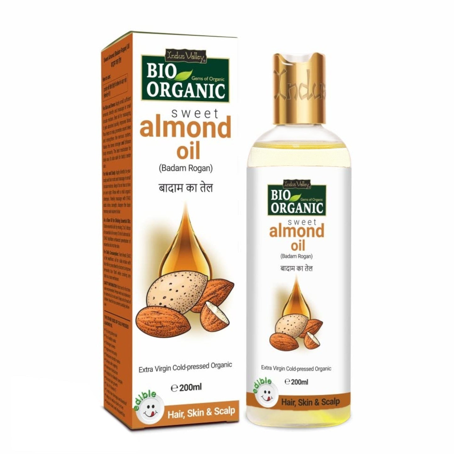Olej ze słodkich migdałów, do włosów i skóry, Bio Organic, 200 ml, Indus Valley