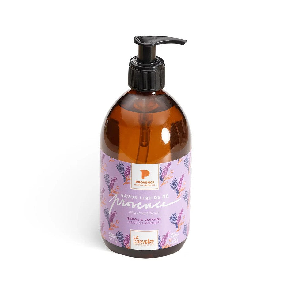 Organiczne mydło prowansalskie w płynie, SZAŁWIA i LAWENDA, ECOCERT, 500ml, Provence, La Corvette