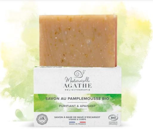 Organiczne mydło ze śluzem ślimaka, GREJPFRUTOWE, COSMOS ORGANIC, 100 g, Mlle Agathe
