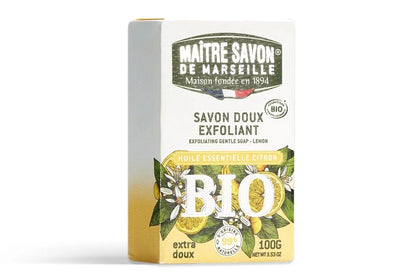 Peelingujące mydło prowansalskie, CYTRYNA, COSMOS ORGANIC, 100 g, Maitre Savon de Marseille