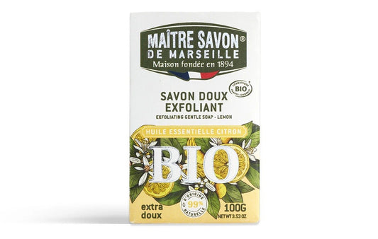 Peelingujące mydło prowansalskie, CYTRYNA, COSMOS ORGANIC, 100 g, Maitre Savon de Marseille