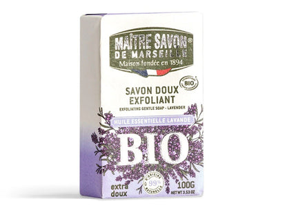 Peelingujące mydło prowansalskie, LAWENDA, COSMOS ORGANIC, 100 g, Maitre Savon de Marseille