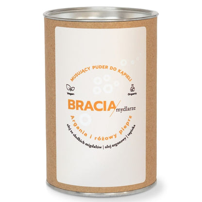 Perfumowany, musujący puder do kąpieli, Argania i różowy pieprz,  nawilżająca i odżywcza kąpiel, 300g, Bracia Mydlarze