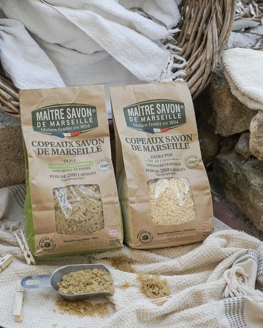 Płatki mydlane z mydła marsylskiego, OLIWKA, ECOCERT, 750 g, Maitre Savon de Marseille