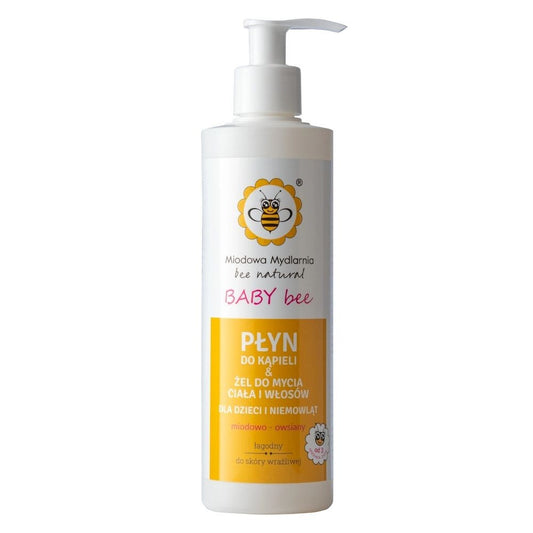 Płyn do kąpieli i żel do mycia ciała i włosów dla dzieci i niemowląt MIODOWO–OWSIANY, Baby Bee, 280ml, Miodowa Mydlarnia