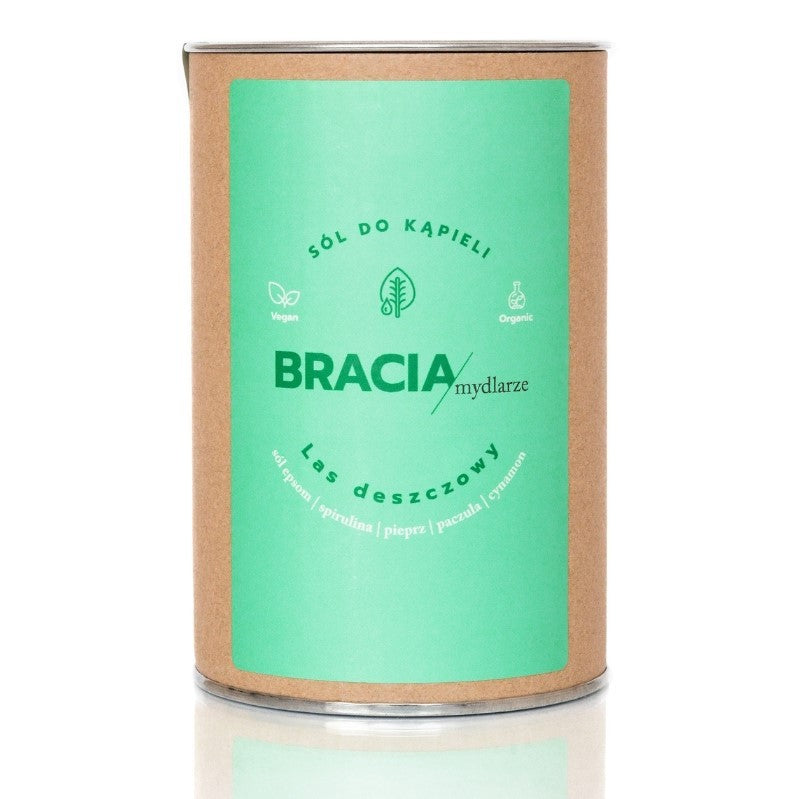 Sól do kąpieli naturalna z olejkami eterycznymi, Las deszczowy, sól Epsom i spirulina, 300g, Bracia Mydlarze