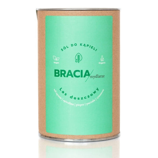 Sól do kąpieli naturalna z olejkami eterycznymi, Las deszczowy, sól Epsom i spirulina, 300g, Bracia Mydlarze