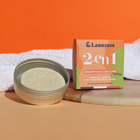 Szampon i żel pod prysznic w kostce 2 w 1, do wszystkich rodzajów włosów, KWIAT POMARAŃCZY, 70 ml, Lamazuna